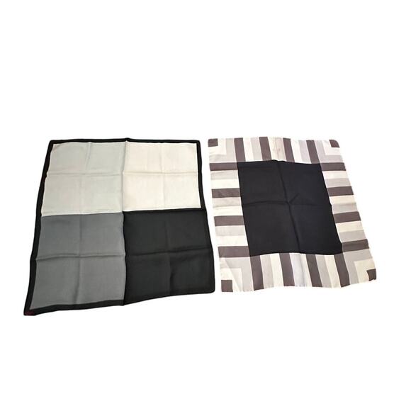 Vintage Men's Black White 100% Silk Pocket Square Handkerchief Pack of 2 - Picture 1 of 4